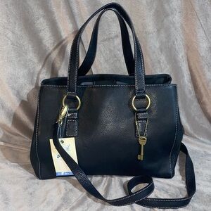 Fossil Castlehill Satchel Pebble Black Leather Handbag 🆕